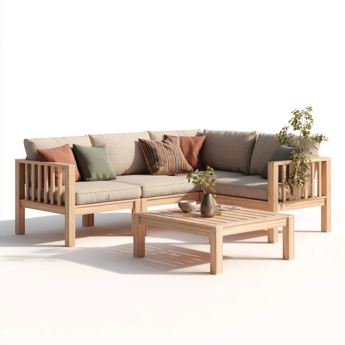 Sofa ogrodowa, 3-osobowy taras kanapa zestaw beżowy z litego drewna acacia prostokątna 220 x 80 x 76 cm
