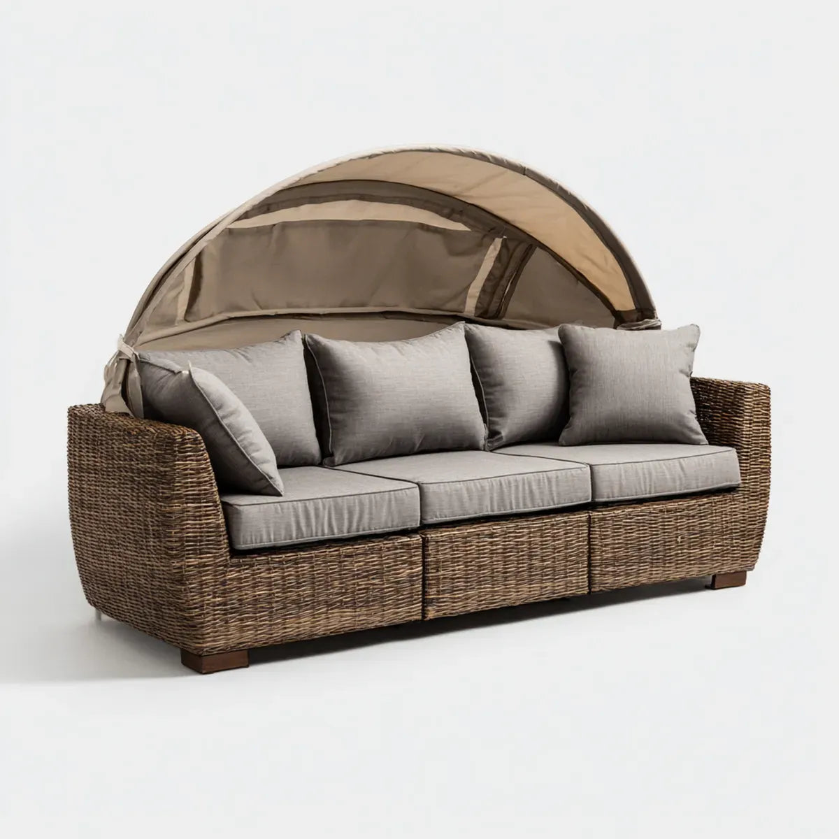 Sofa ogrodowa, Taras sofa z dachem słonecznym brązowy szary 220 x 85 x 170 cm PE- rattan poliestrowy prostokątna