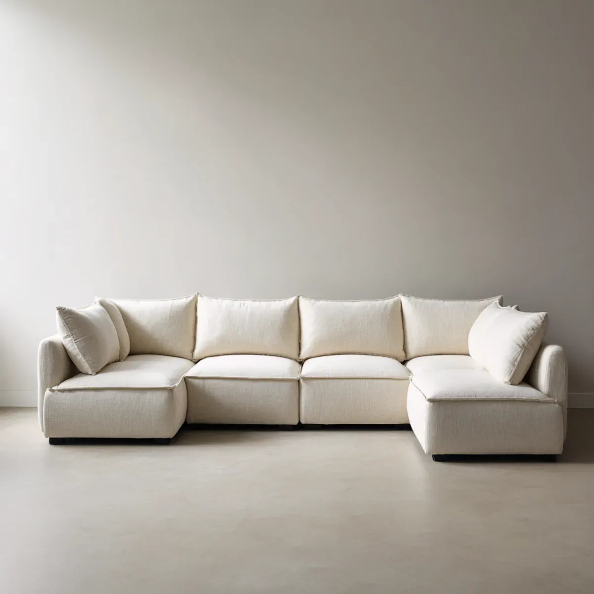 Sofa, Modułowa sofa 4 miejsca z kości słoniowej w poliestrze 300 x 105 x 85 cm z kształtem kątowym