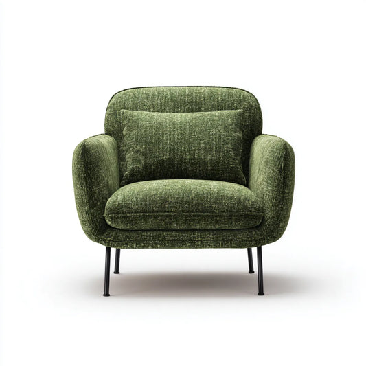 Fotel, Salon krzesło zielony oliwka 78 x 82 x 84 cm w poliestrowej gąsienicy zaokrąglony kształt z poduszką