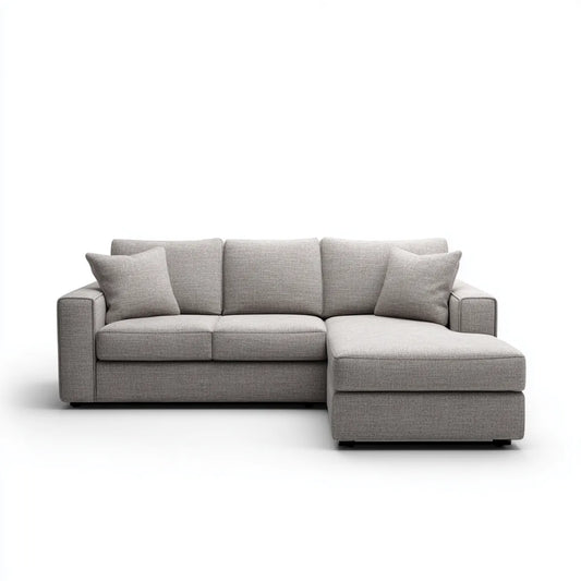Sofa, Kanapa narożna 3 miejsca z prawym jasnoszarym półwyspem 245 x 155 x 85 cm w kształcie poliestru L