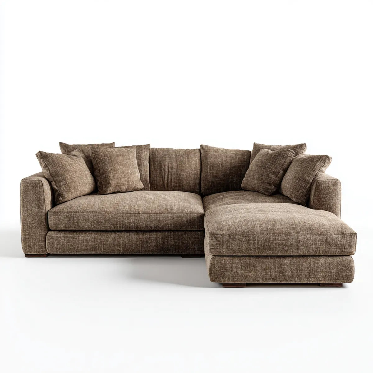 Sofa, Kanapa narożna 3 brązowe siedzenia z prawym półwyspem poliestrowym 280 x 170 x 85 cm