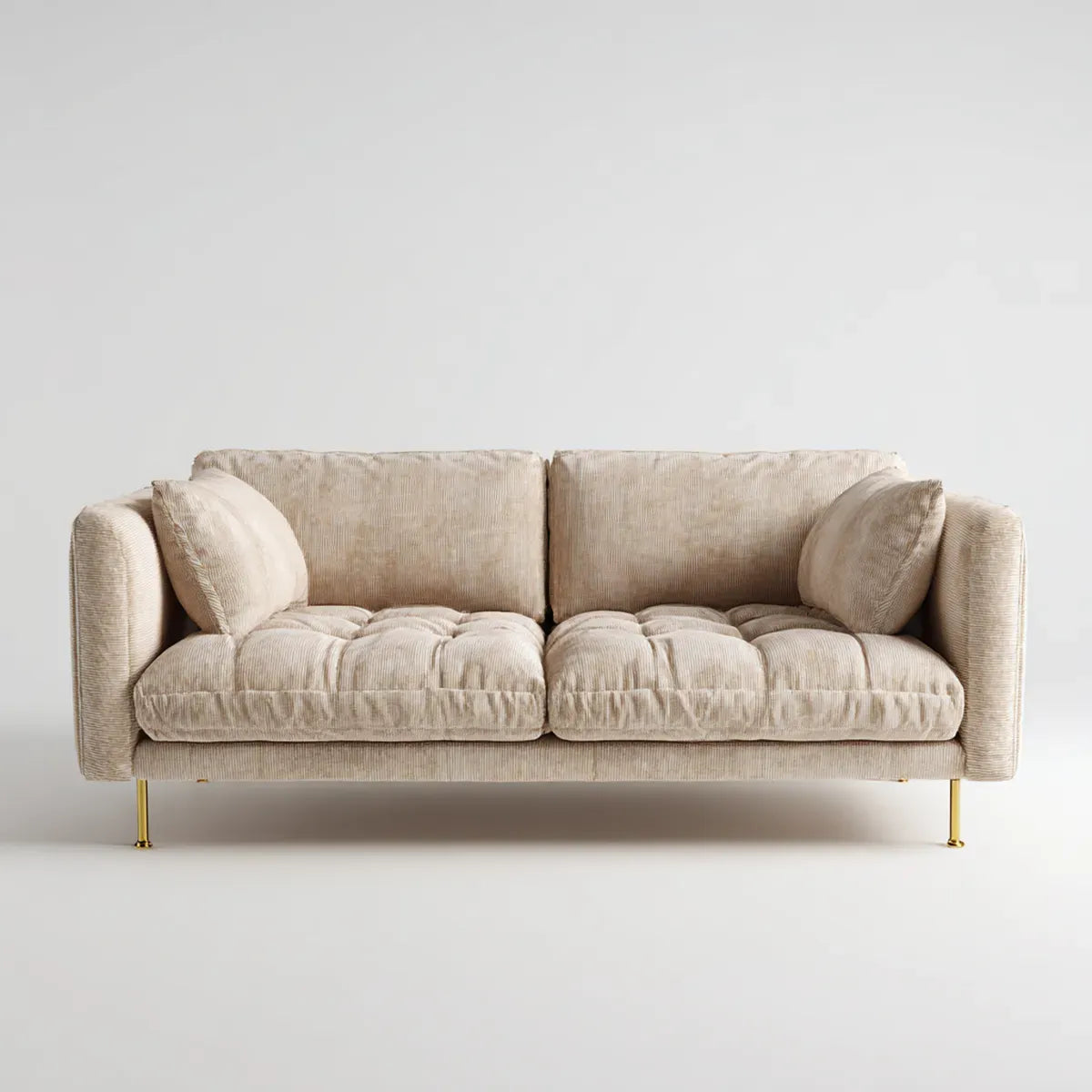 Sofa 2 beżowe siedzenia 180 x 90 x 85 cm w aksamicie z prostokątnym poliestrowym żebrem