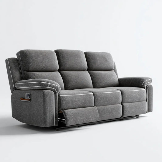 Sofa, Elektryczna rozkładana sofa 3 miejsca szare w poliestrowym aksamicie 210 x 96 x 102 cm