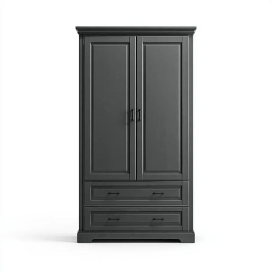 Szafa sypialna 2 drzwi 2 szuflady czarne 100 x 55 x 200 cm w prostokątnych panelach MDF