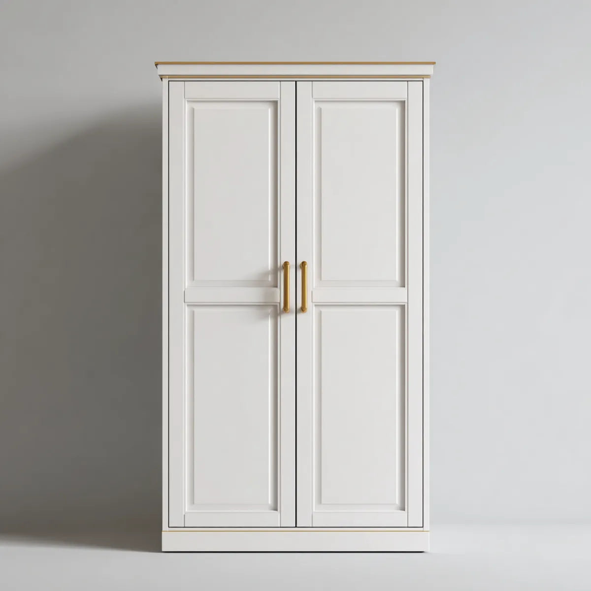 Szafa, Szafka sypialna 2 drzwi białe i złote w prostokątnych panelach MDF 100 x 55 x 200 cm