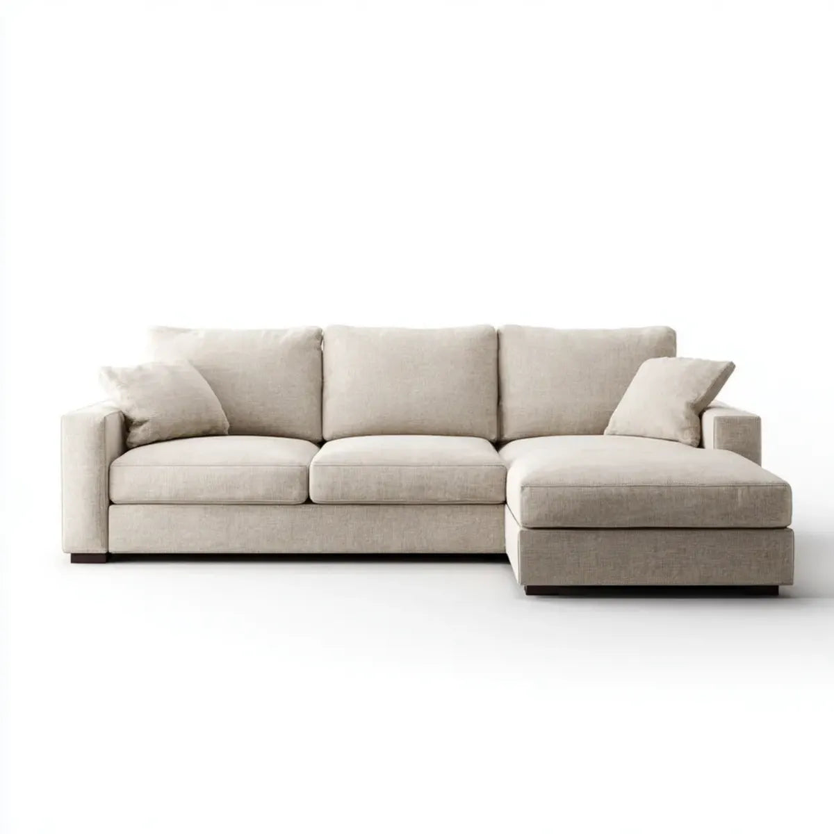 Sofa, Kanapa narożna 3 fotele z szewcem z prawej beżowej poliestru 280 x 160 x 85 cm