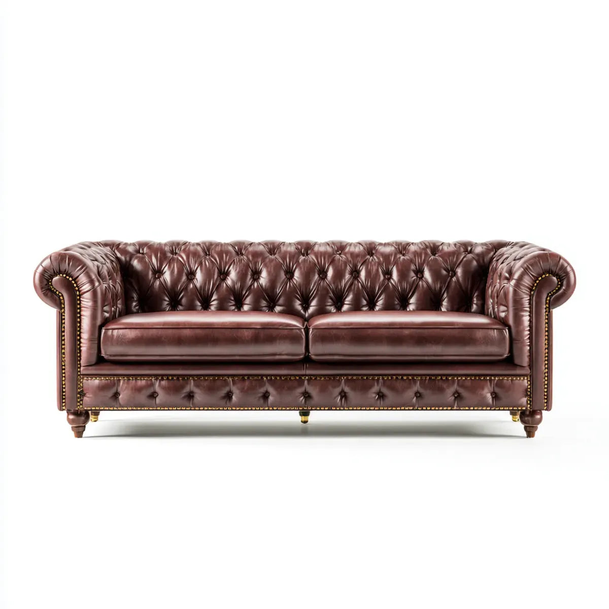 Sofa, Chesterfield Sofa 3 postay brązowa skóra Syntetyczny PU 225 x 90 x 75 cm z okrągłych ramion