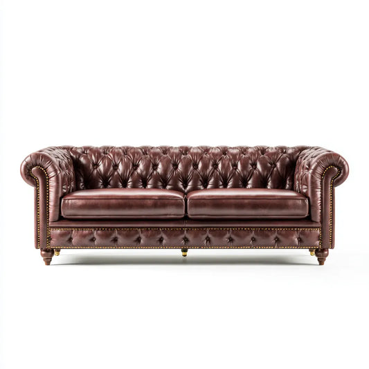 Sofa, Chesterfield Sofa 3 postay brązowa skóra Syntetyczny PU 225 x 90 x 75 cm z okrągłych ramion