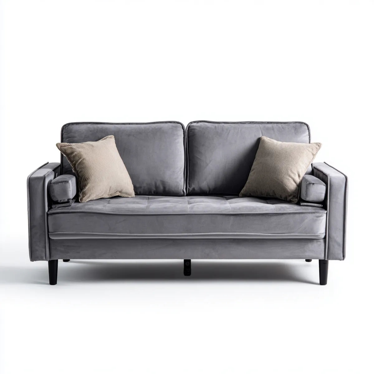 Sofa, Szara prostokątna poliestrowy aksamit sofa 160 x 85 x 86 cm