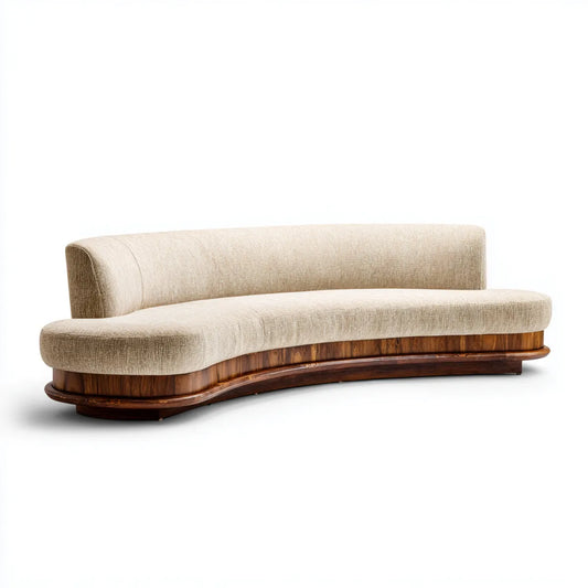 Sofa, Zakrzywiona sofa 3 beżowe fotele 240 x 95 x 78 cm w poliestrze z dętą podstawą