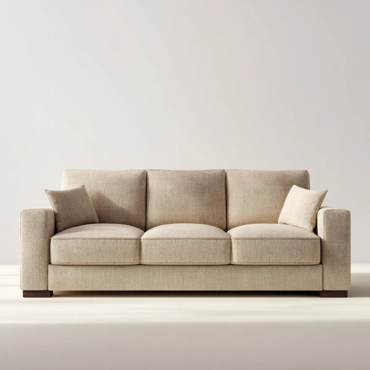 Sofa 3 beżowe fotele 220 x 90 x 85 cm w prostokątnym kształcie poliestru