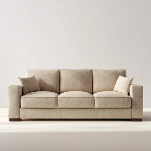 Sofa 3 beżowe fotele 220 x 90 x 85 cm w prostokątnym kształcie poliestru